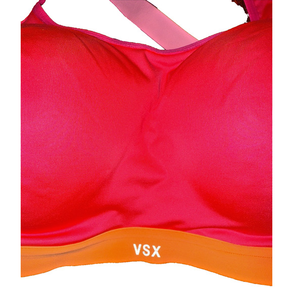 Victoria's Secret VSX Sport Bra Hot‎ Pink Criss Cross Back Padded Size 34D - Picture 2 of 12